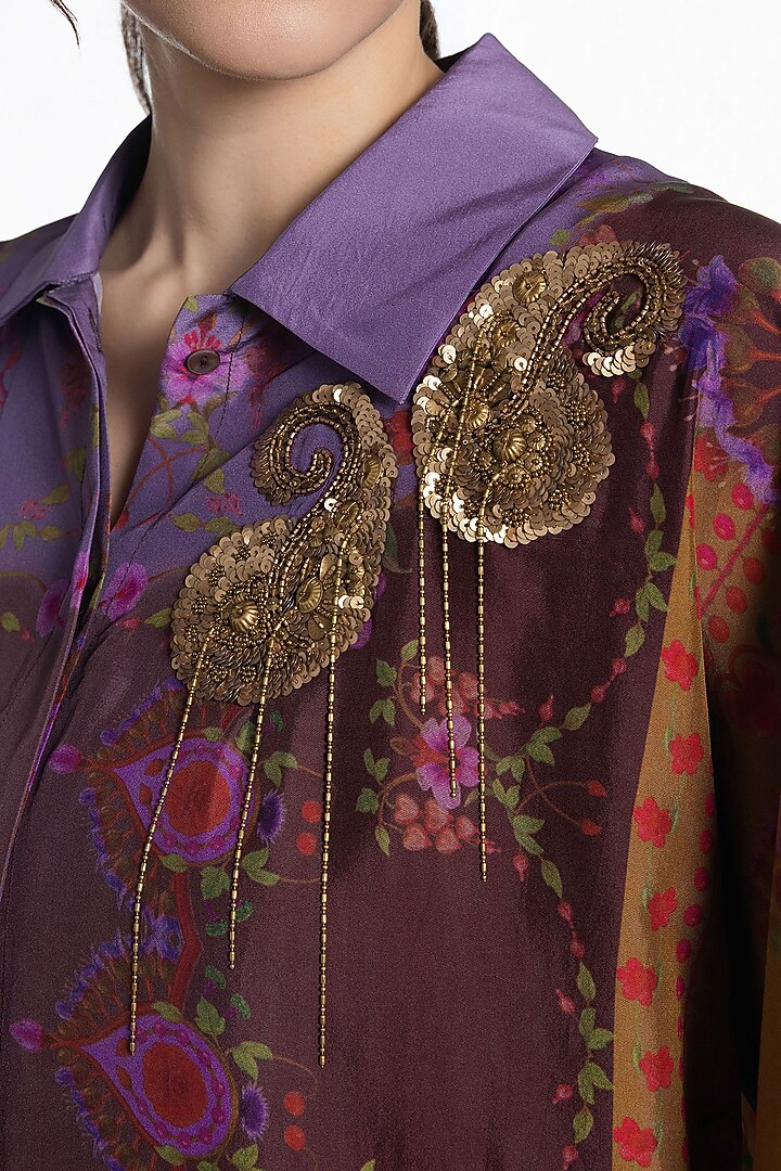 Purple Pink Silk Printed Shirt by SIDDHARTHA BANSAL at Pernia's Pop Up Shop