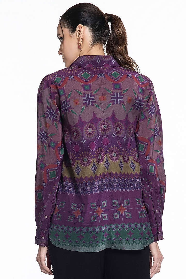 Dark Purple Silk Printed Shirt by SIDDHARTHA BANSAL at Pernia's Pop Up Shop