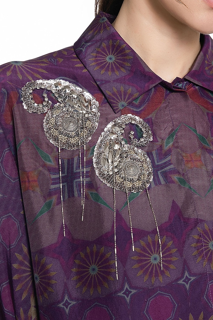 Dark Purple Silk Printed Shirt by SIDDHARTHA BANSAL at Pernia's Pop Up Shop