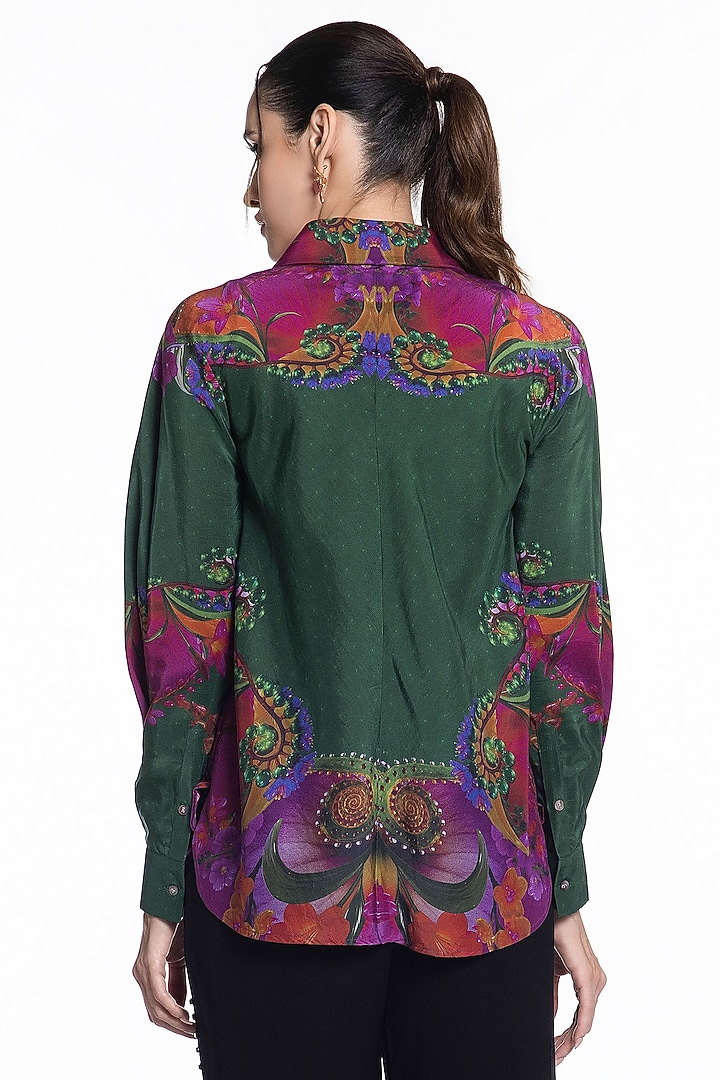 Green & Pink Silk Printed Shirt by SIDDHARTHA BANSAL at Pernia's Pop Up Shop