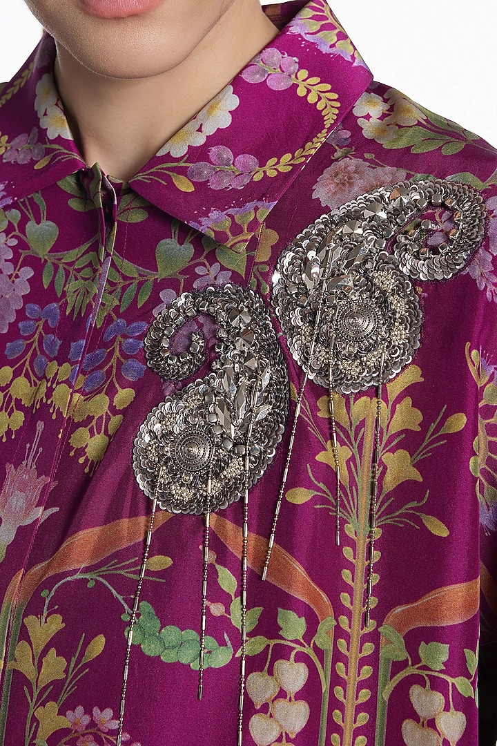 Hot Pink Silk Printed Shirt by SIDDHARTHA BANSAL at Pernia's Pop Up Shop