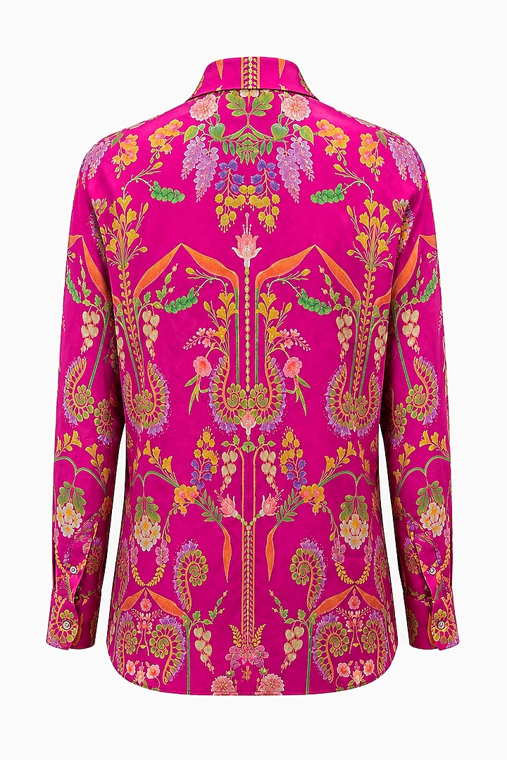 Hot Pink Silk Printed Shirt by SIDDHARTHA BANSAL at Pernia's Pop Up Shop