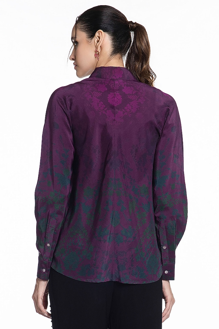 Dark Purple Silk Printed Shirt by SIDDHARTHA BANSAL at Pernia's Pop Up Shop