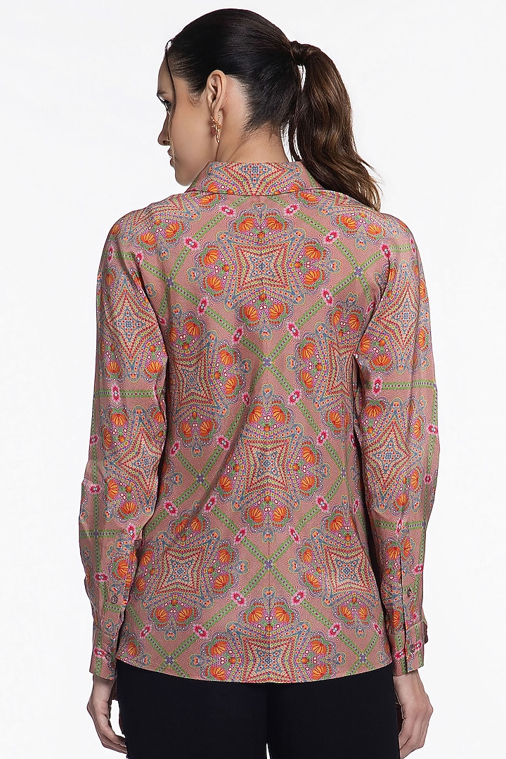 Light Peach Silk Printed Shirt by SIDDHARTHA BANSAL at Pernia's Pop Up Shop