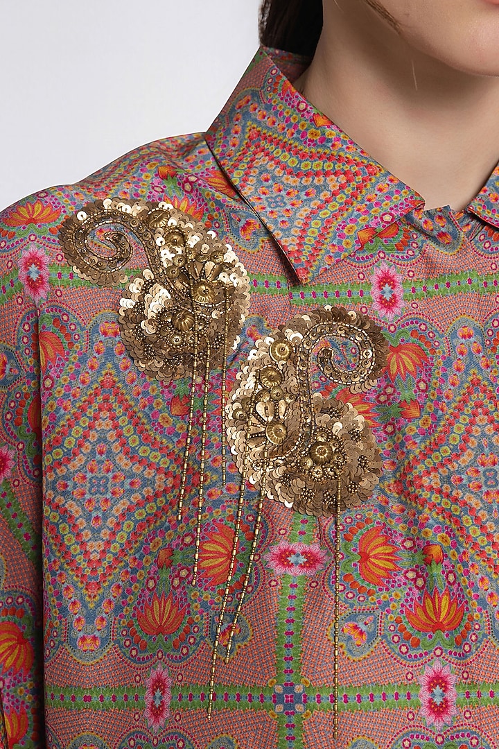Light Peach Silk Printed Shirt by SIDDHARTHA BANSAL at Pernia's Pop Up Shop