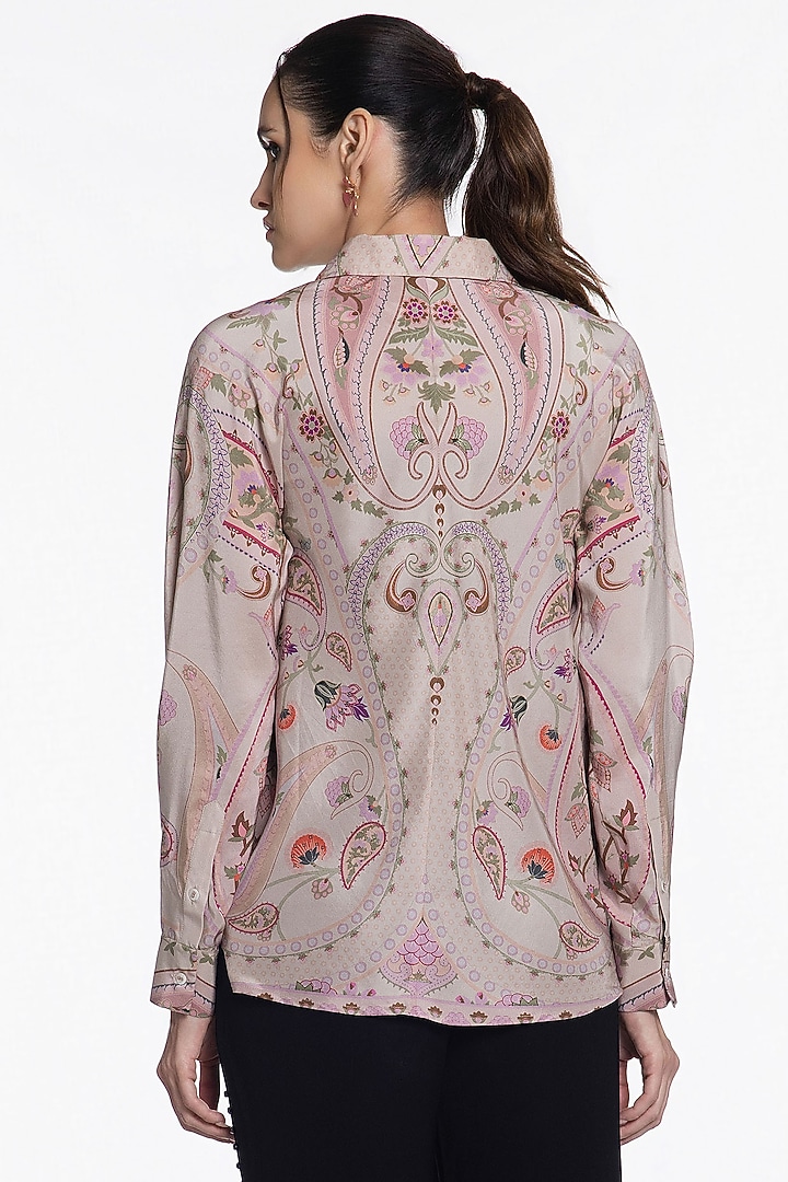 Champagne Peach Silk Printed Shirt by SIDDHARTHA BANSAL at Pernia's Pop Up Shop