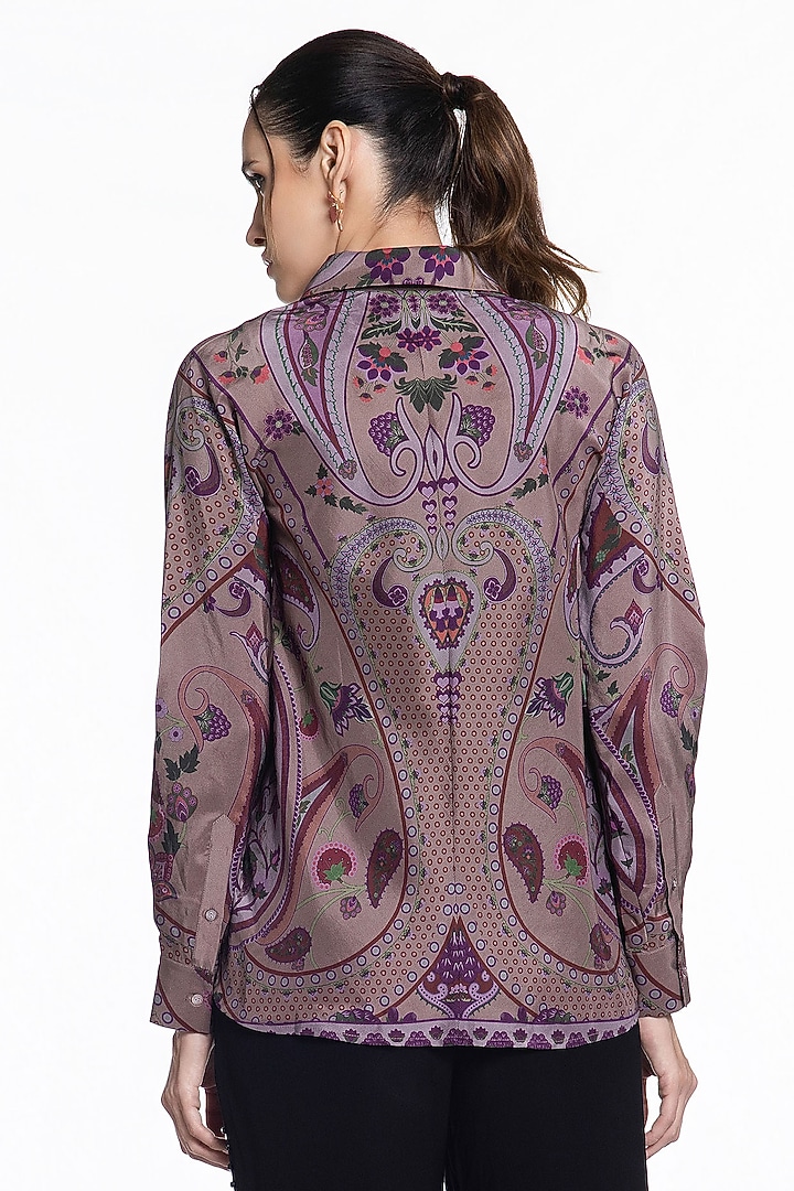Pastel Purple Silk Printed Shirt by SIDDHARTHA BANSAL at Pernia's Pop Up Shop