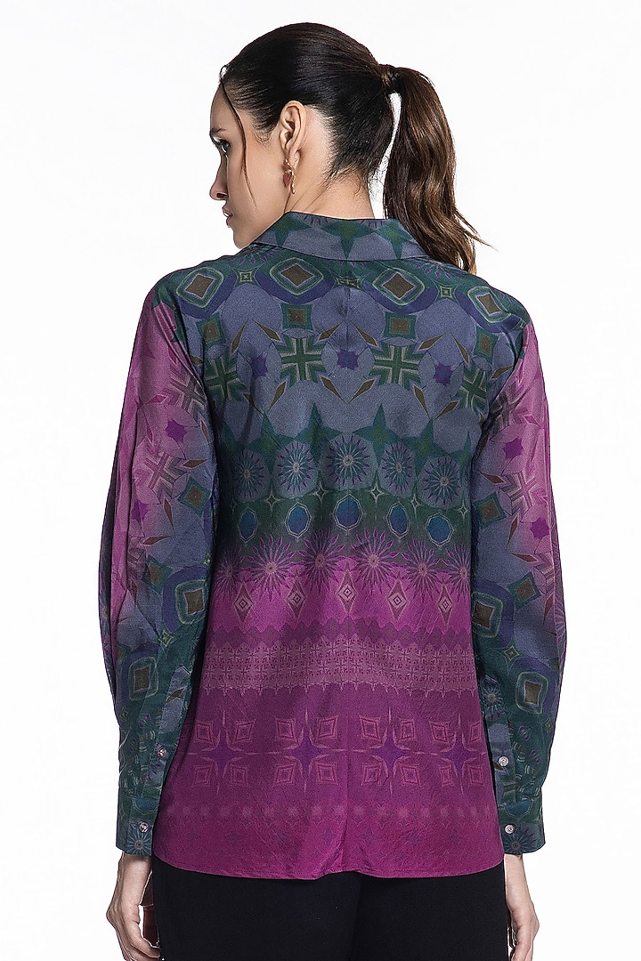Grey & Pink Silk Printed Shirt by SIDDHARTHA BANSAL at Pernia's Pop Up Shop