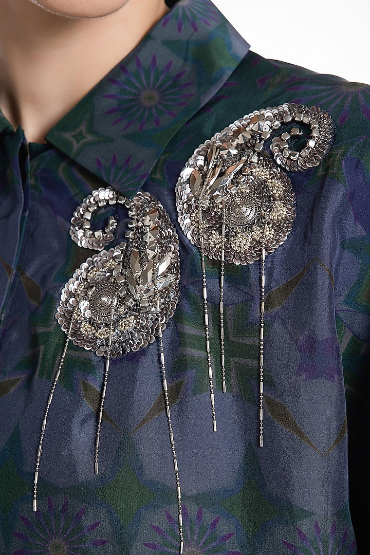 Grey & Pink Silk Printed Shirt by SIDDHARTHA BANSAL at Pernia's Pop Up Shop
