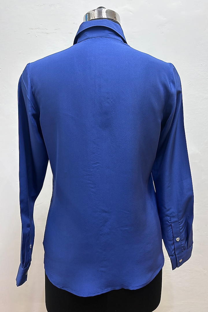 Deep Blue Silk Printed Shirt by SIDDHARTHA BANSAL at Pernia's Pop Up Shop