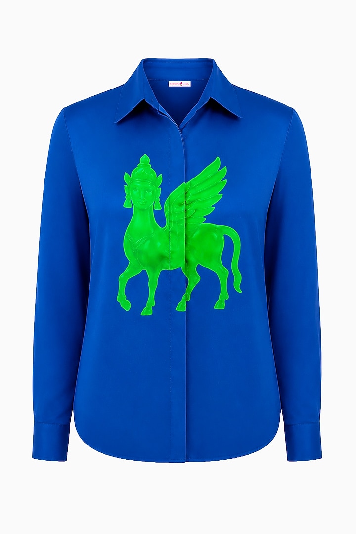 Deep Blue Silk Printed Shirt by SIDDHARTHA BANSAL at Pernia's Pop Up Shop
