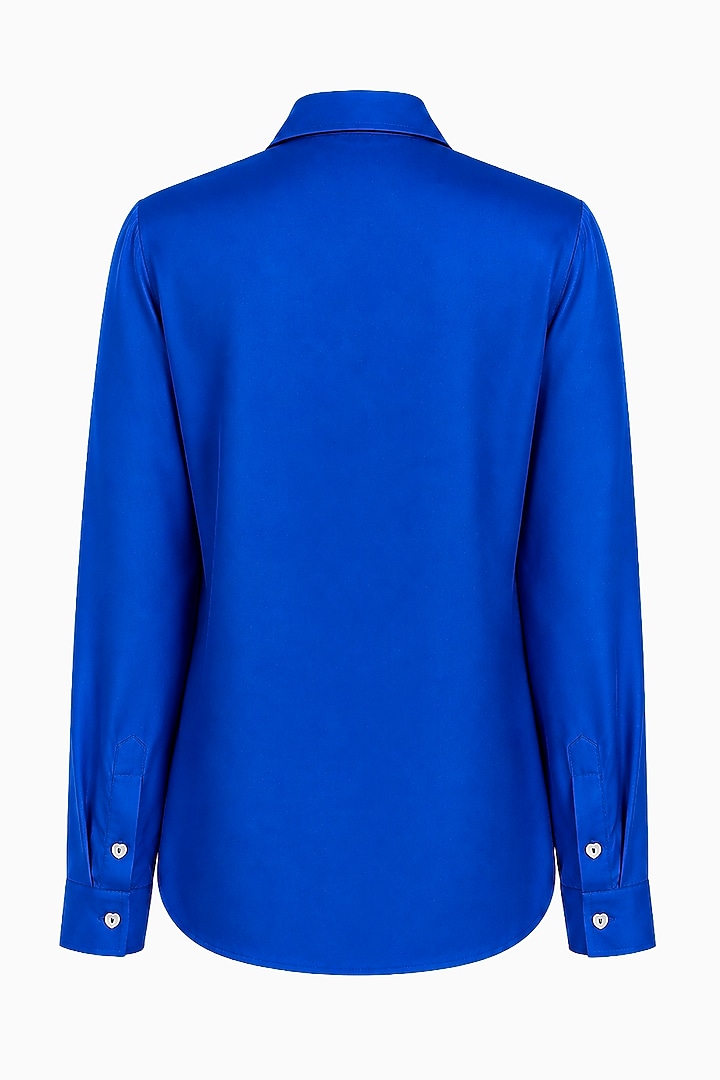 Deep Blue Silk Printed Shirt by SIDDHARTHA BANSAL at Pernia's Pop Up Shop