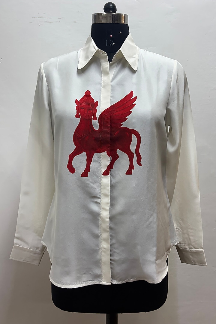 Ivory Silk Printed Shirt by SIDDHARTHA BANSAL at Pernia's Pop Up Shop