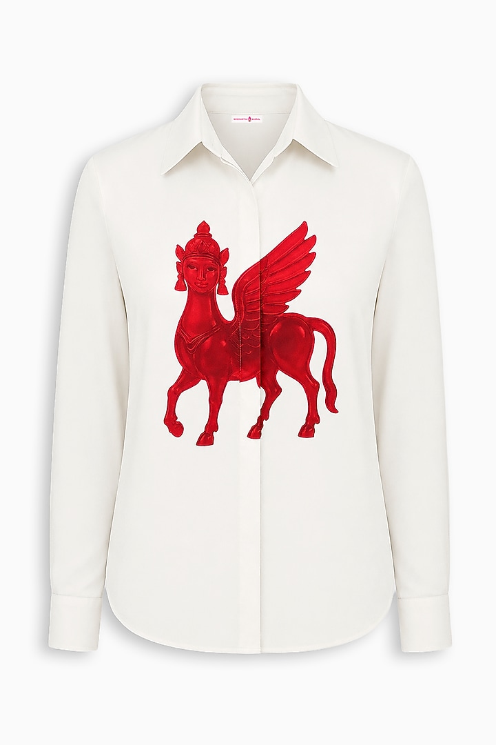 Ivory Silk Printed Shirt by SIDDHARTHA BANSAL at Pernia's Pop Up Shop