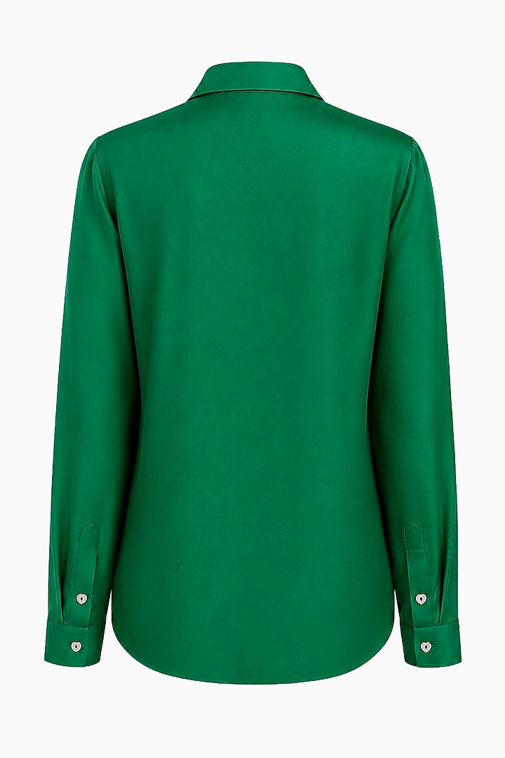 Bottle Green Silk Printed Shirt by SIDDHARTHA BANSAL at Pernia's Pop Up Shop