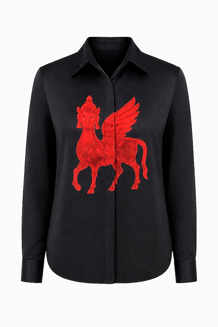 Black Silk Printed Shirt by SIDDHARTHA BANSAL at Pernia's Pop Up Shop