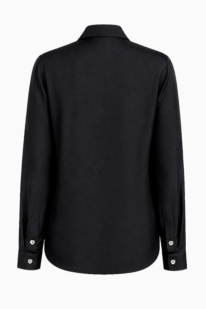 Black Silk Printed Shirt by SIDDHARTHA BANSAL at Pernia's Pop Up Shop
