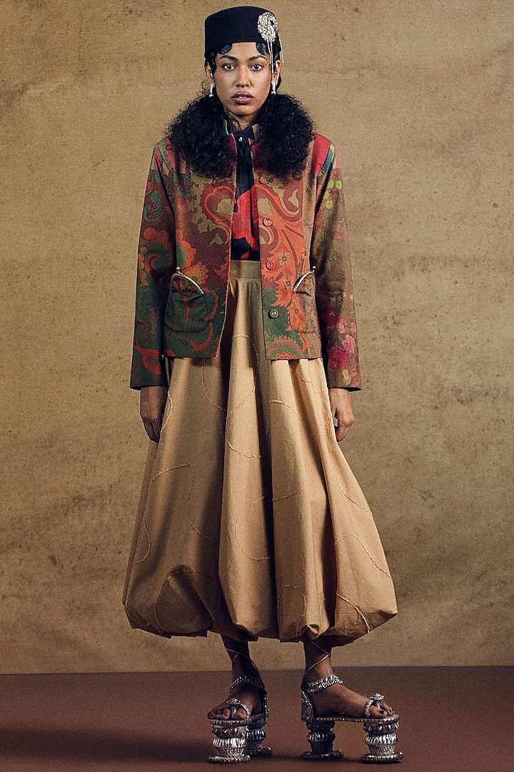Beige Poplin Voluminous Skirt by SIDDHARTHA BANSAL at Pernia's Pop Up Shop