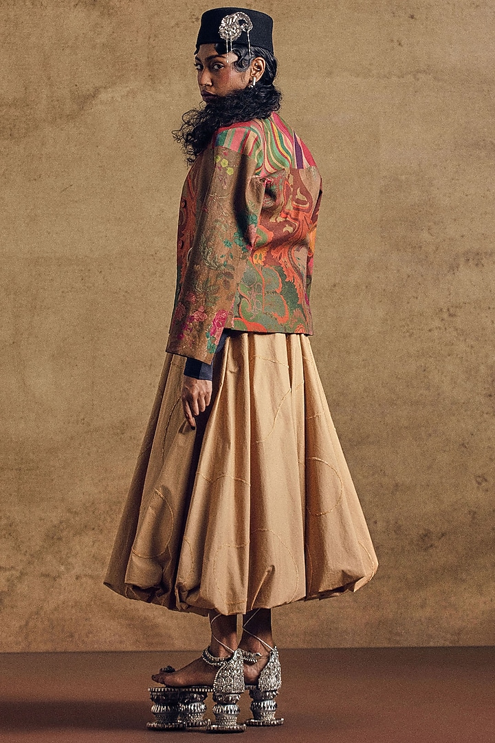 Beige Poplin Voluminous Skirt by SIDDHARTHA BANSAL at Pernia's Pop Up Shop