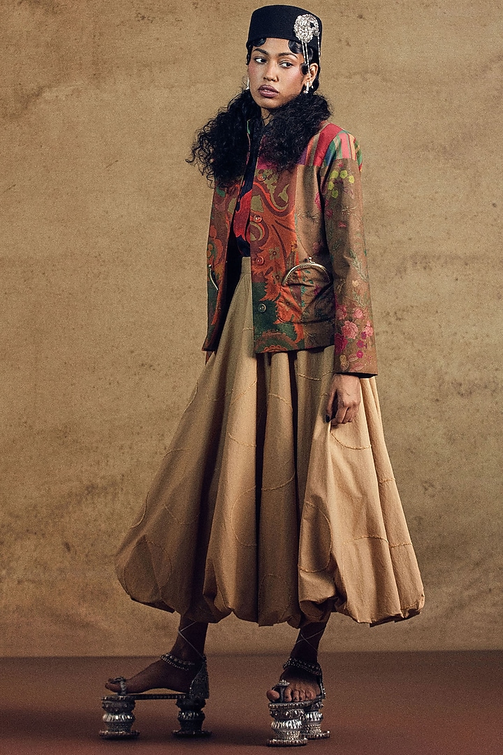 Beige Poplin Voluminous Skirt by SIDDHARTHA BANSAL at Pernia's Pop Up Shop