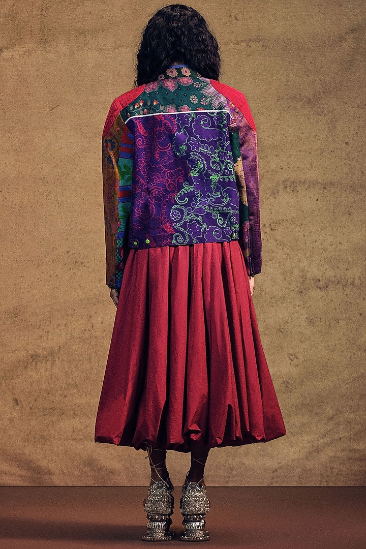 Dark Red Crepe Printed Jacket by SIDDHARTHA BANSAL at Pernia's Pop Up Shop