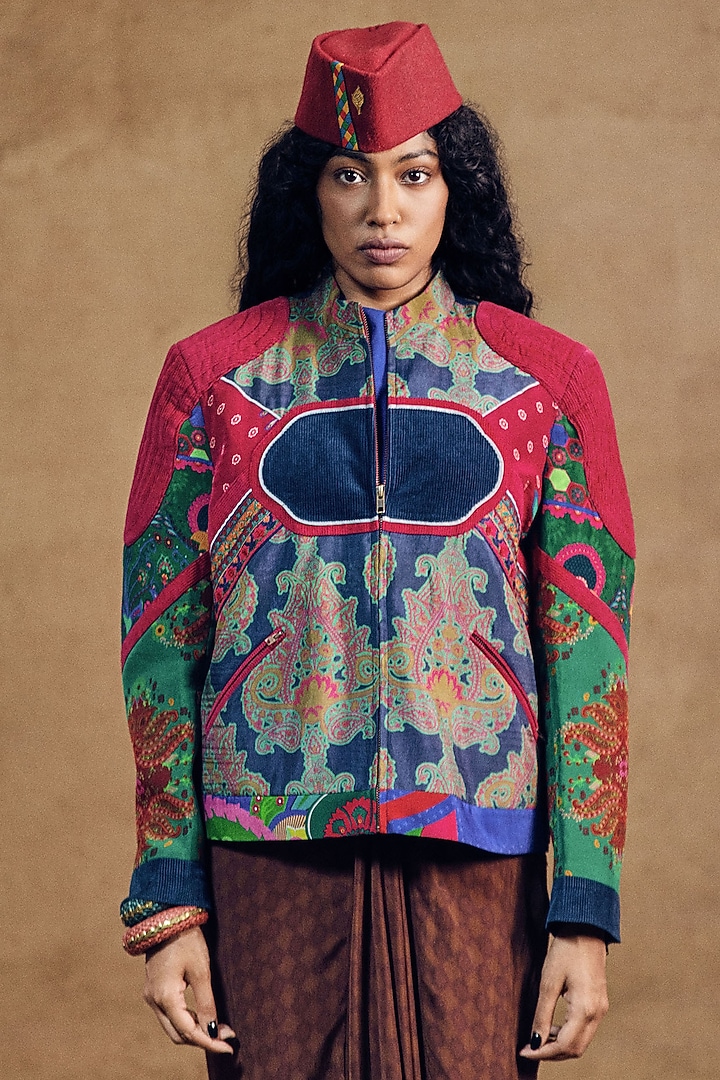 Blue Crepe Printed Jacket by SIDDHARTHA BANSAL at Pernia's Pop Up Shop