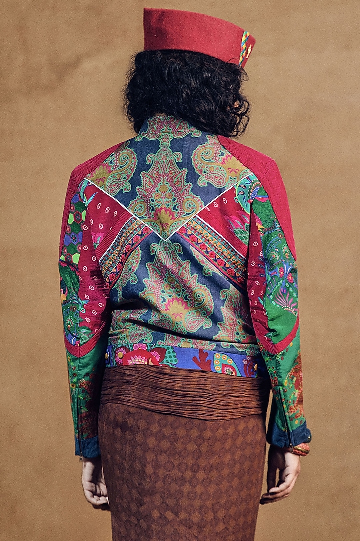Blue Crepe Printed Jacket by SIDDHARTHA BANSAL at Pernia's Pop Up Shop