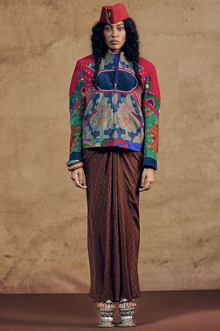 Brown Poplin Fluid Draped Skirt by SIDDHARTHA BANSAL at Pernia's Pop Up Shop