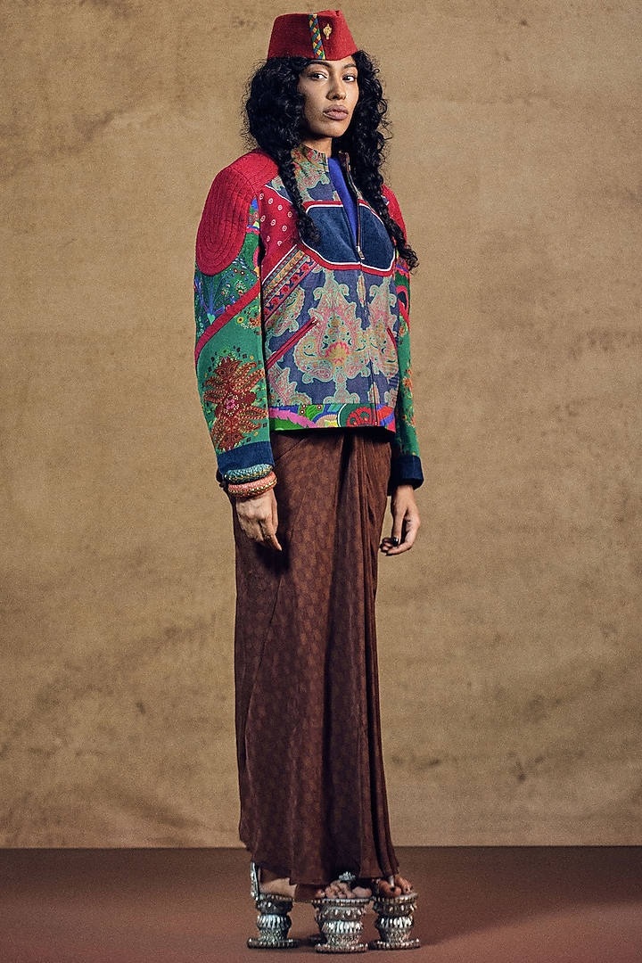 Brown Poplin Fluid Draped Skirt by SIDDHARTHA BANSAL at Pernia's Pop Up Shop