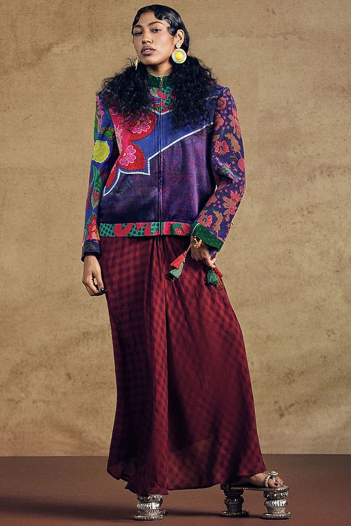 Multi-Colored Crepe Printed Jacket by SIDDHARTHA BANSAL at Pernia's Pop Up Shop