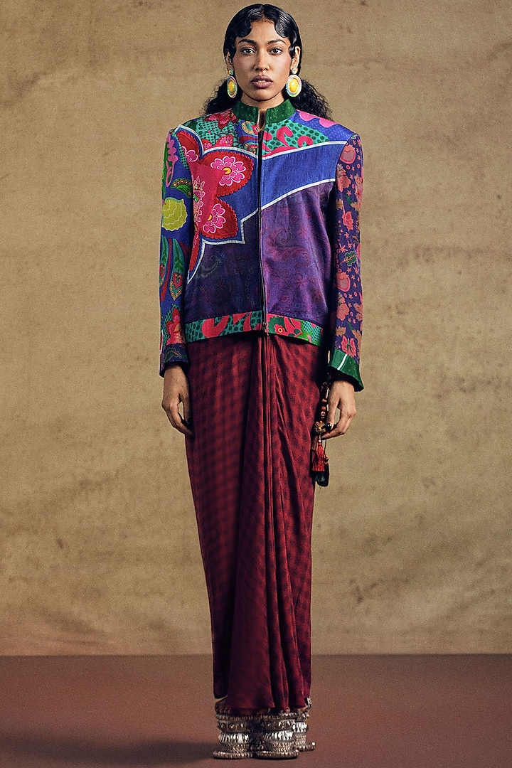 Crimson Red Poplin Fluid Draped Skirt by SIDDHARTHA BANSAL at Pernia's Pop Up Shop