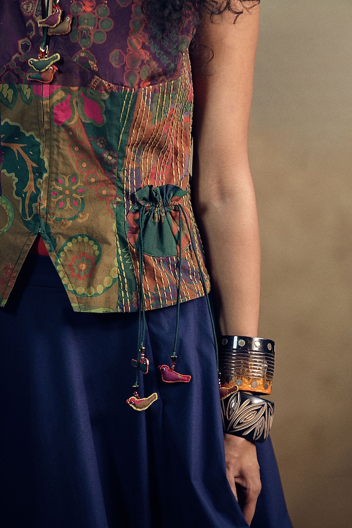 Beige-Green Poplin Hand Embroidered Koti by SIDDHARTHA BANSAL at Pernia's Pop Up Shop