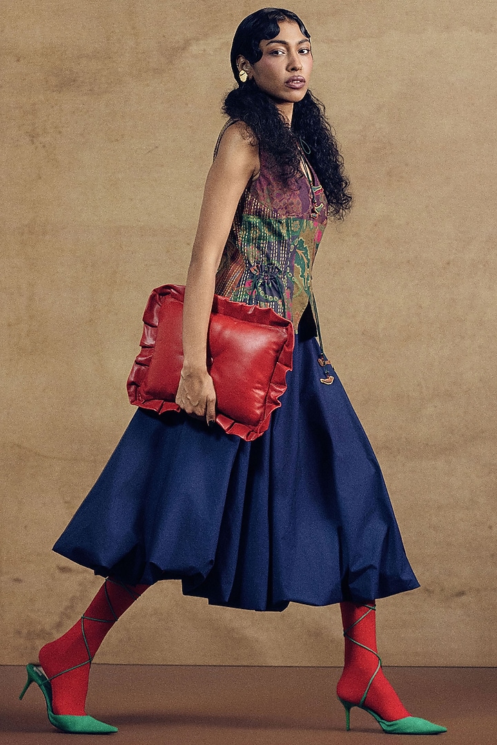 Indigo Poplin Voluminous Skirt by SIDDHARTHA BANSAL at Pernia's Pop Up Shop