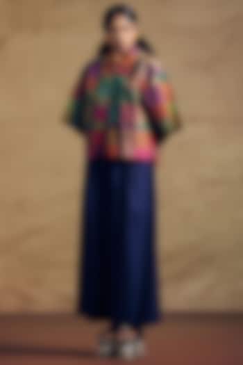 Deep Blue Poplin Fluid Wide-Leg Pants by SIDDHARTHA BANSAL at Pernia's Pop Up Shop