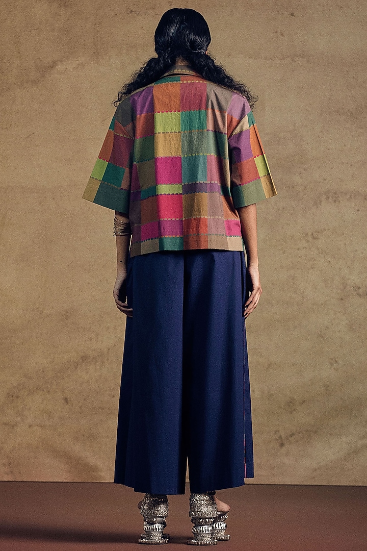 Deep Blue Poplin Fluid Wide-Leg Pants by SIDDHARTHA BANSAL at Pernia's Pop Up Shop