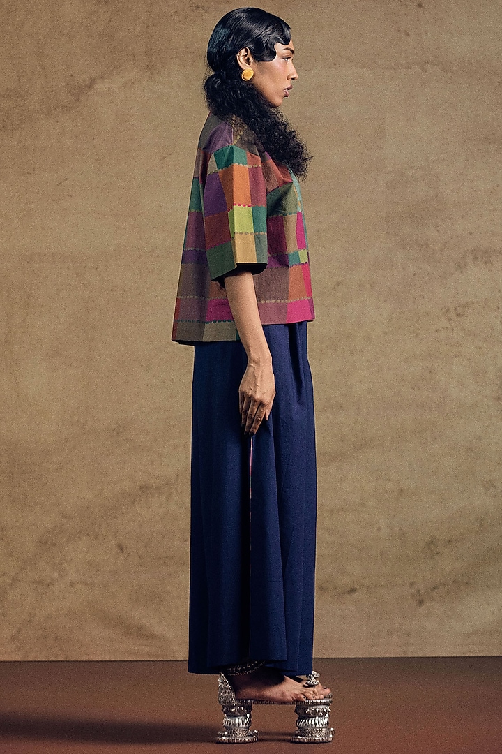 Deep Blue Poplin Fluid Wide-Leg Pants by SIDDHARTHA BANSAL at Pernia's Pop Up Shop
