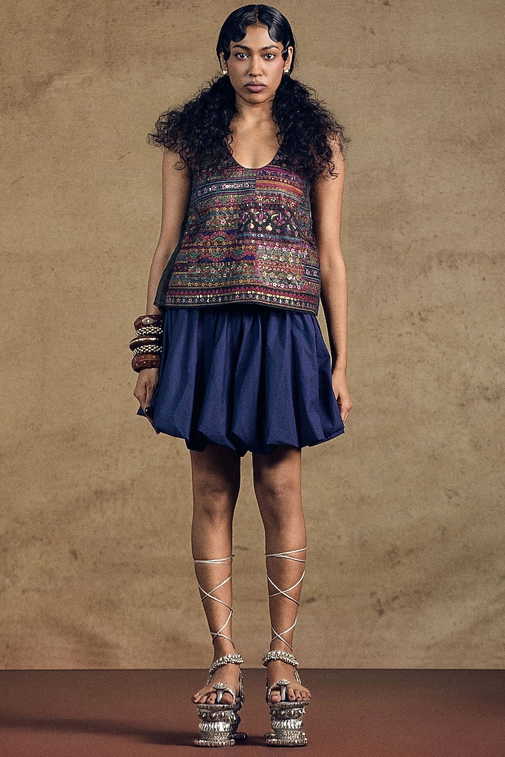 Black Organza Cambric Embroidered Top by SIDDHARTHA BANSAL at Pernia's Pop Up Shop