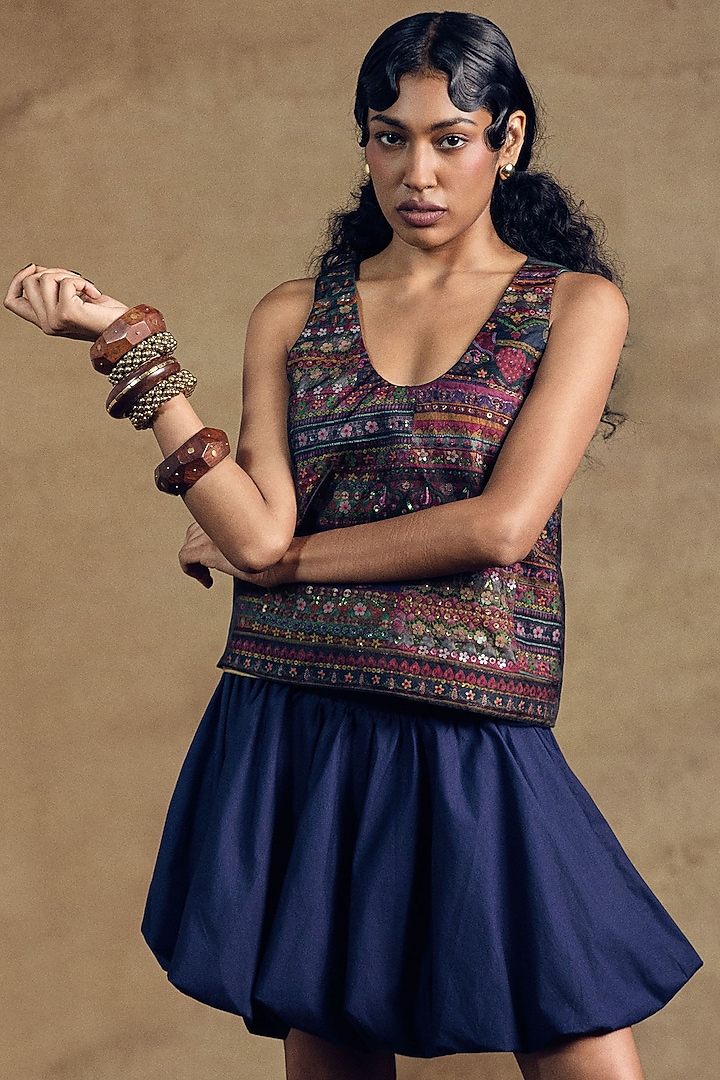 Black Organza Cambric Embroidered Top by SIDDHARTHA BANSAL at Pernia's Pop Up Shop