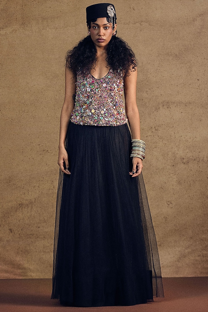 Black Net Embroidered Top by SIDDHARTHA BANSAL at Pernia's Pop Up Shop