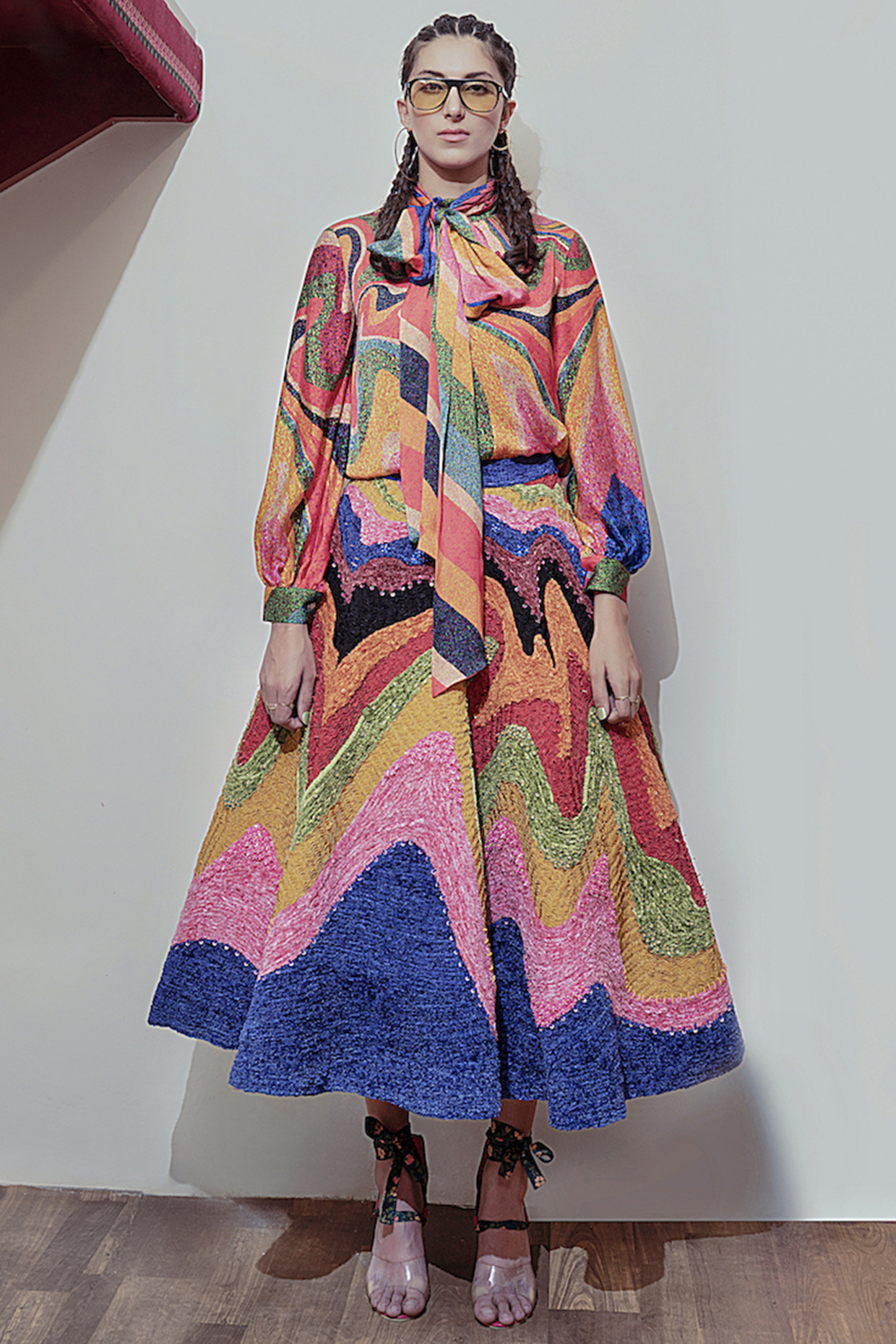 Multi Colored Embroidered Skirt by SIDDHARTHA BANSAL at Pernia's Pop Up Shop