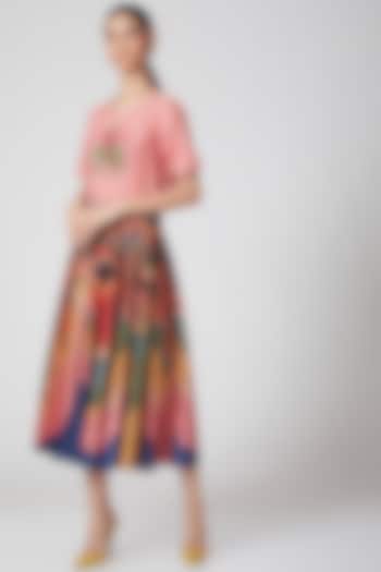 Multi Colored Printed Suede Skirt by Siddhartha Bansal