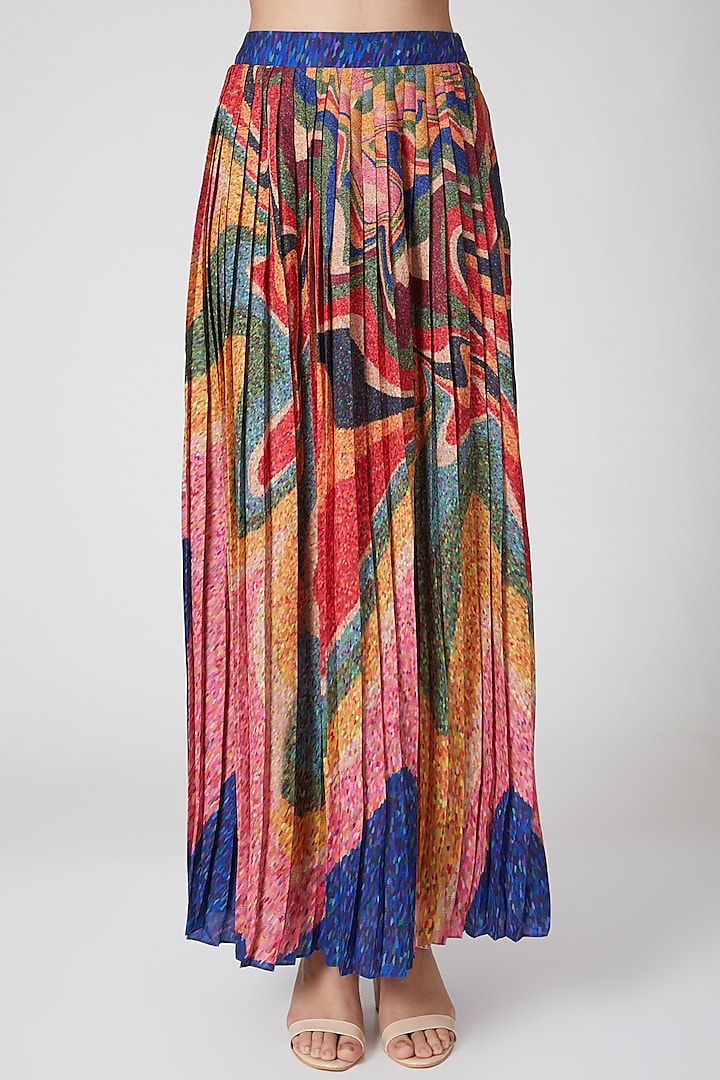 Multi Colored Pleated & Printed Skirt by Siddhartha Bansal