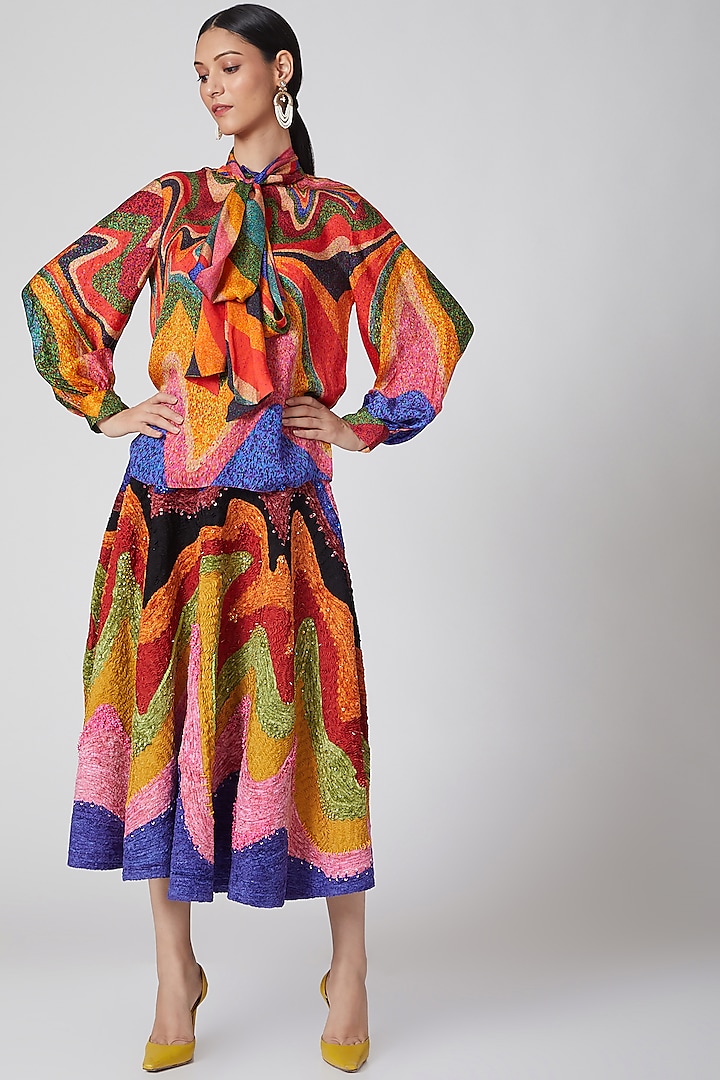 Multi Colored Printed Top With Tie-Up by SIDDHARTHA BANSAL