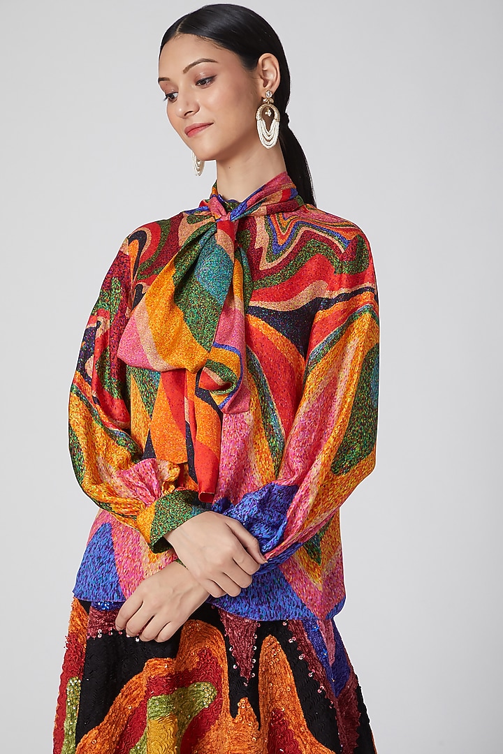 Multi Colored Printed Top With Tie-Up by SIDDHARTHA BANSAL at Pernia's Pop Up Shop