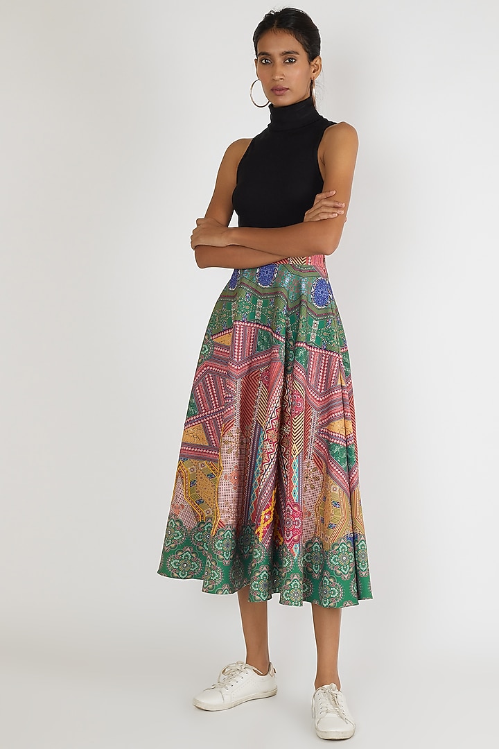 Mint Green Midi Embroidered Skirt by Siddhartha Bansal at Pernia's Pop Up Shop