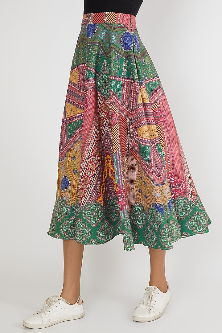 Mint Green Midi Embroidered Skirt by Siddhartha Bansal at Pernia's Pop Up Shop