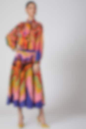 Multi Colored Waves Printed Skirt by Siddhartha Bansal at Pernia's Pop Up Shop