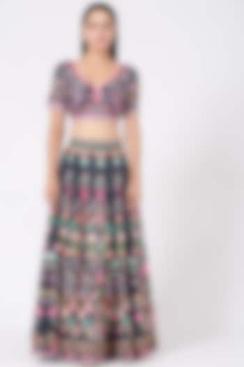 Bluish Grey Digital Printed Skirt Set by SIDDHARTHA BANSAL