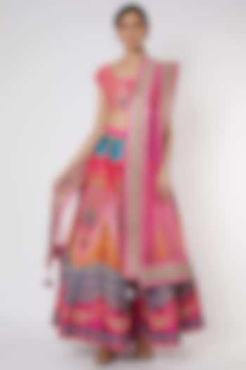 Pink Hand Embroidered Skirt Set by SIDDHARTHA BANSAL