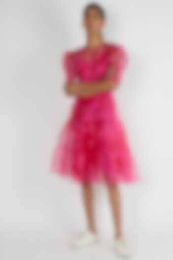 Blush Pink Tie & Dye Organza Dress With Slip by Siddhartha Bansal